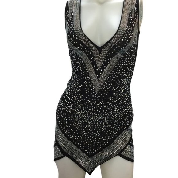 NWT KIKIRIKI Embellished Asymmetrical Mini Dress In Black Small - Picture 2 of 8